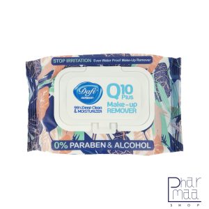 دستمال مرطوب آرایش کیوتن گلدارسرمه ای STOP IRRITATION درب دار دافی 50 عددی