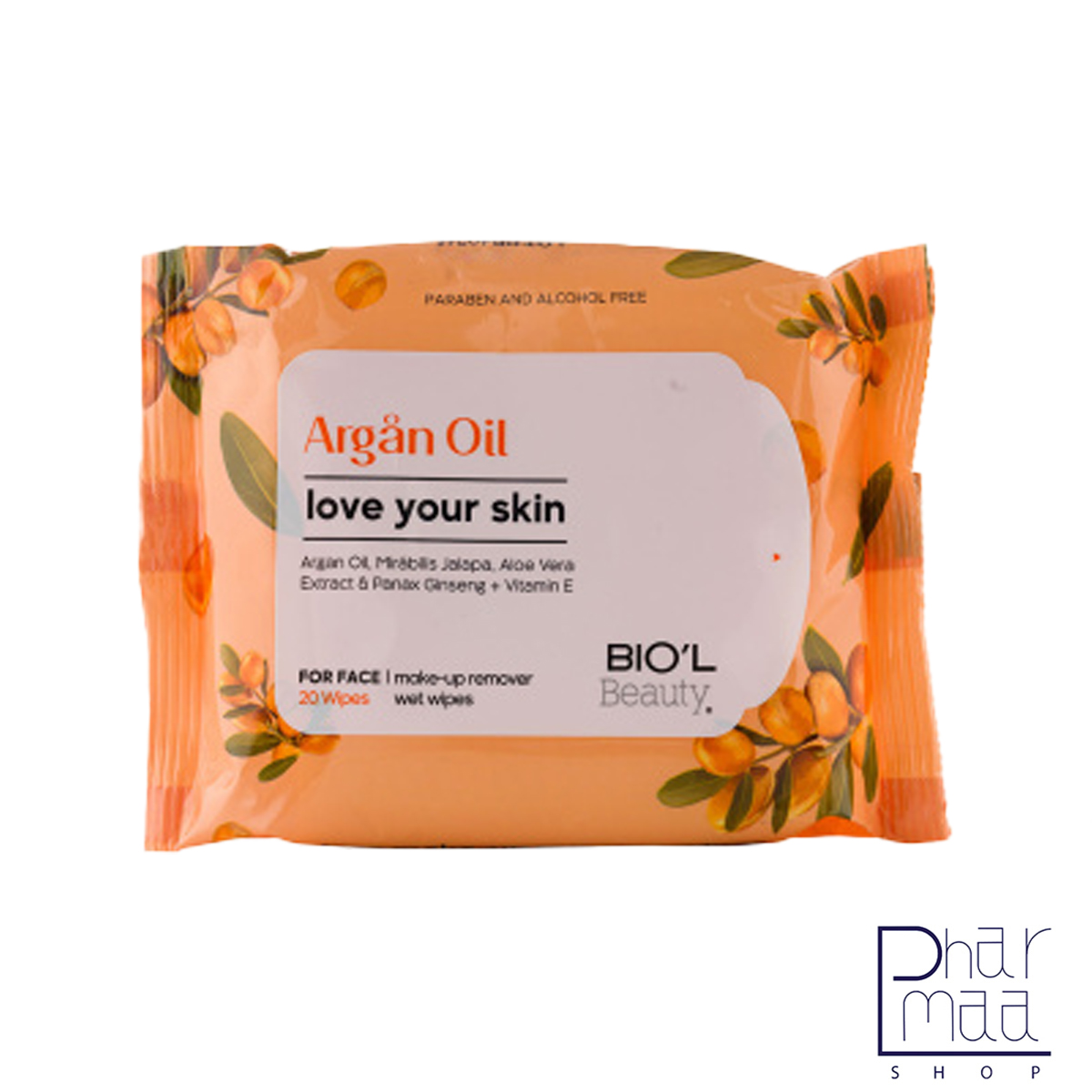 ارگان دستمال مرطوب پاک کننده ارایش صورت حاوی روغن ارگان مناسب پوست های خشک و حساس بیول 20 برگی - Image 1