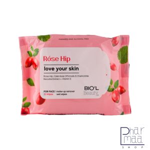دستمال مرطوب پاک کننده ارایش صورت حاوی عصاره گیاهی رزهیپ مناسب پوست مختلط  بیول 20 برگی