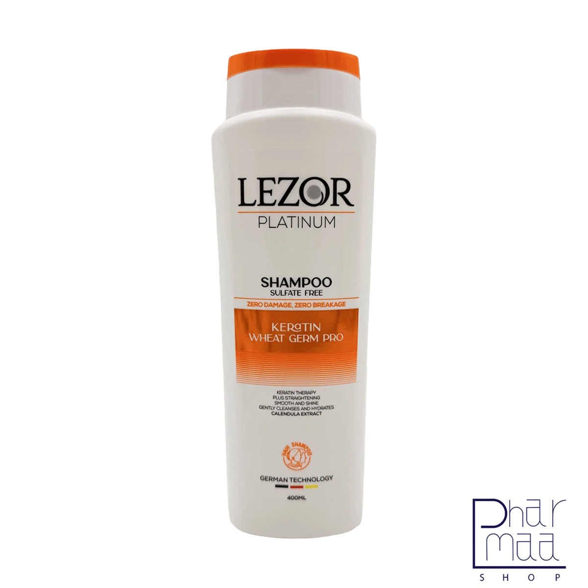 نازنجی شامپو حاوی کراتین و پروتئین هیدرولیز شده جوانه گندم لزور 400 میل - Image 1