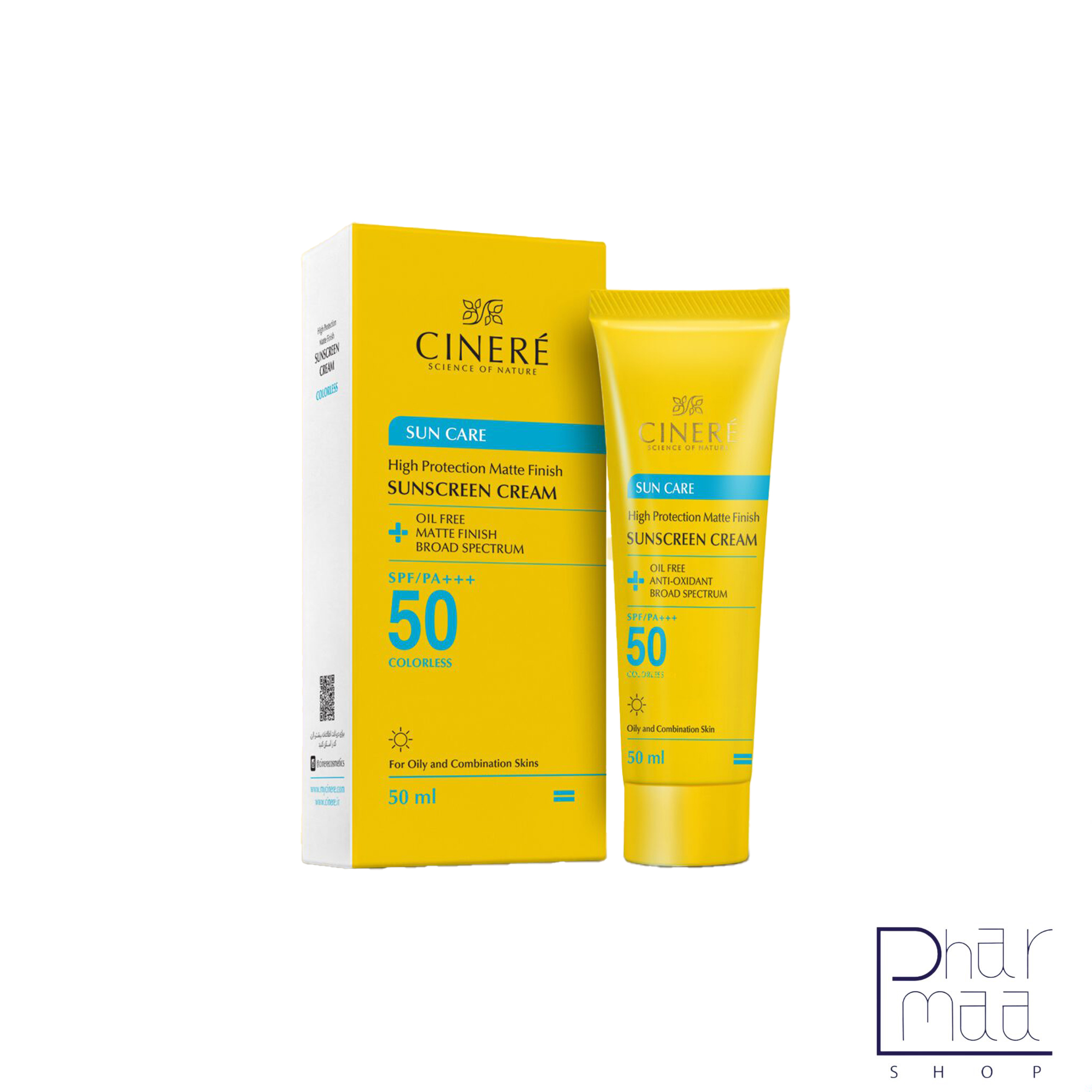 اس پی اف 50 کرم ضد آفتاب SPF 50 پوست چرب بی رنگ سینره 50 میل - Image 1