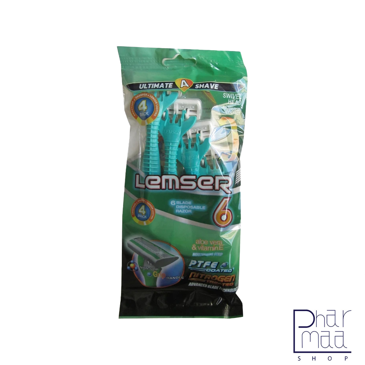 سبز آبی تیغ اصلاح شش لبه پفکی صابوندار لمسر 4عددی SX200G - Image 1